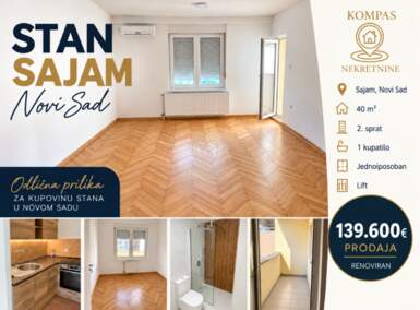 Dvosoban stan, Novi Sad · 40m² · 139.600€ | SveNekretnine
