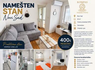 Jednoiposoban stan, Novi Sad · 32m² · 400€ | SveNekretnine