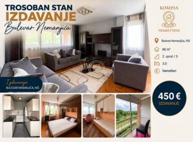 Trosoban stan, Bulevar Nemanjica · 66m² · 450€ | SveNekretnine