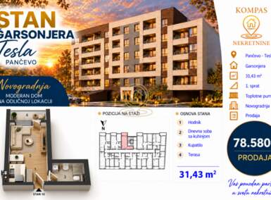 Garsonjera, Pančevo · 31m² · 78.580€ | SveNekretnine