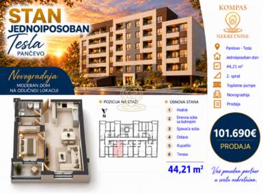 Jednoiposoban stan, Pančevo · 44m² · 101.690€ | SveNekretnine