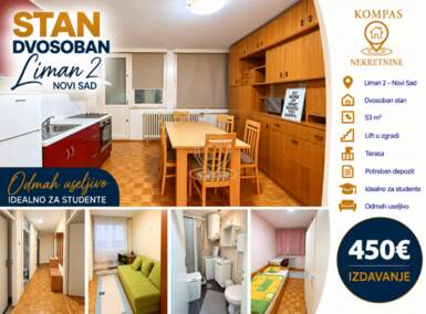 Dvosoban stan, Novi Sad · 53m² · 450€ | SveNekretnine
