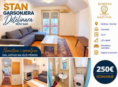 Garsonjera, Novi Sad · 22m² · 250€ | SveNekretnine