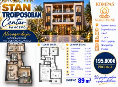 Troiposoban stan, Pančevo · 89m² · 195.800€ | SveNekretnine