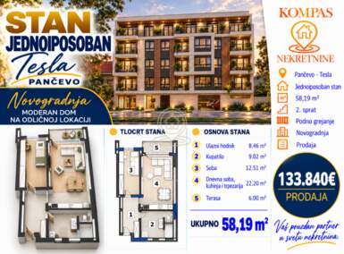 Jednoiposoban stan, Pančevo · 58m² · 133.840€ | SveNekretnine