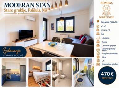 Jednoiposoban stan, Staro groblje · 45m² · 470€ | SveNekretnine