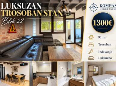 Trosoban stan, Blok 22 · 91m² · 1.300€ | SveNekretnine