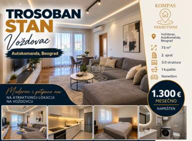 Trosoban stan, Autokomanda · 73m² · 1.300€ | SveNekretnine